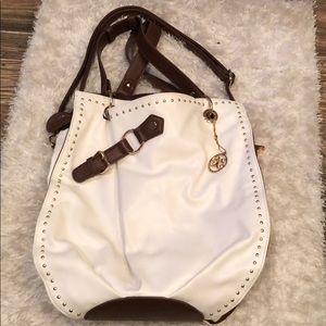 Cream and brown faux leather bag